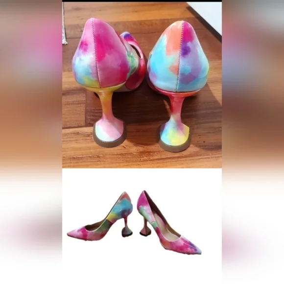 Watercolor Royal Pointed Toe Multicolor Tie Dye Women's Pumps Size 9 - Picture 1 of 12